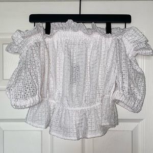 Express Off Shoulder Ruffle Eyelet Lace Top